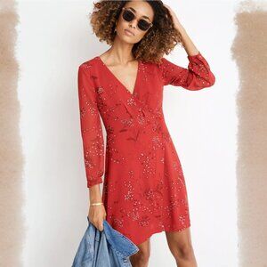 Madewell Hazelwood Front Wrap Mini Dress Sheer Cranberry with Artsy Print SZ 6